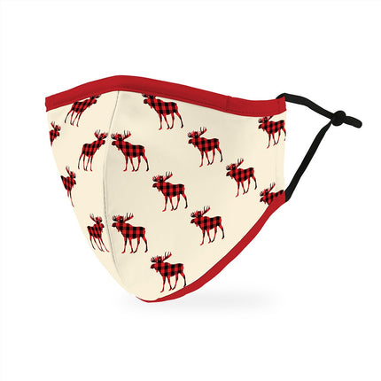 Reusable Cloth Face Mask - Moose Print with Tan and Red Plaid