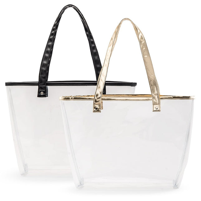 Clear Plastic Stadium Tote Bag Black or Gold Trim