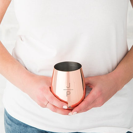 Stacked Monogram Personalized Rose Gold Copper Stemless Cup