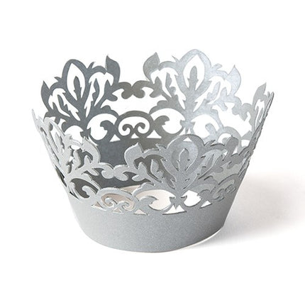 Silver Damask Cupcake Wrappers Weddings and Parties