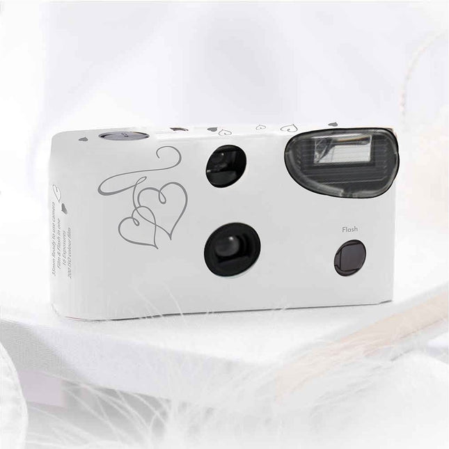 Disposable Exposure Wedding Camera - Silver Enchanted Hearts