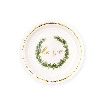 Love Wreath Gold and Green Paper Tableware Party Set - Serves 24