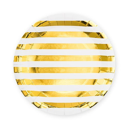 Gold Stripe  Large Round Disposable Paper Party Plates (Set Of 8)