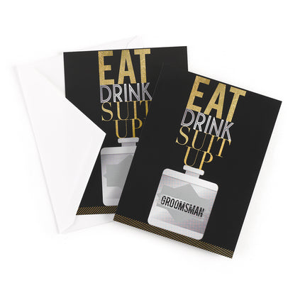 Eat, Drink, Suit Up Groomsman Scratch Off Invitation Card