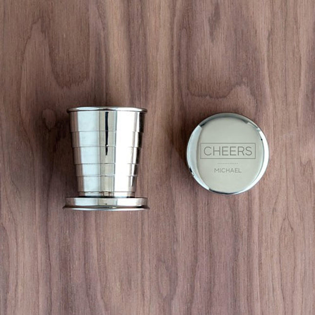 Engraved Cheers Personalized Collapsible Silver Shot Glass - Discontinued