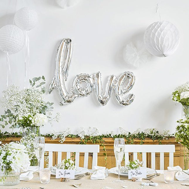 Silver Cursive Love Foil Balloon Wedding Party Reception Decoration