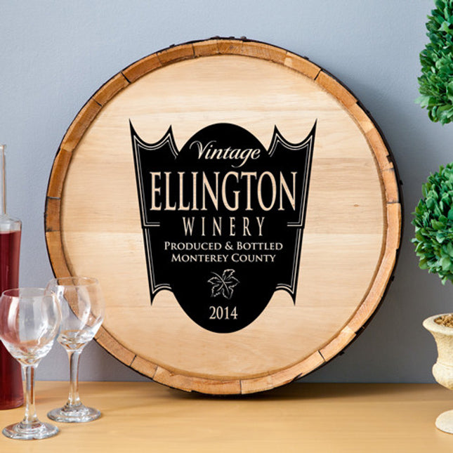 Personalized Family Crest Oak Wine Barrel Sign.