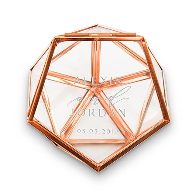 Personalized Glass Geometric Copper Wedding Ring Jewelry Box
