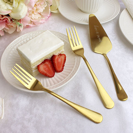Gold Colored "Love is Sweet" Server with Forks
