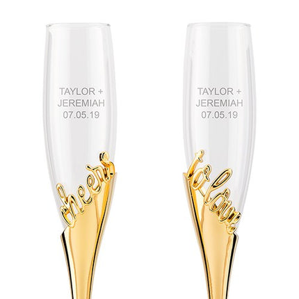 Personalized Gold Cheers To Love Toasting Flutes Glass Set