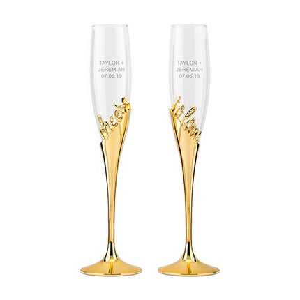 Personalized Gold Cheers To Love Toasting Flutes Glass Set
