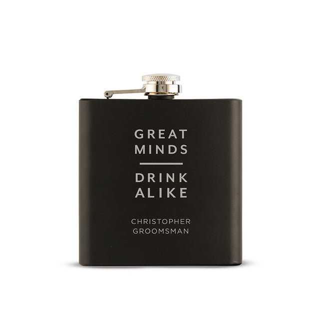 Personalized Great Minds Drink Alike Engraved Black Hip Flask with Gift Box