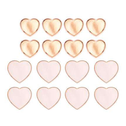 Heart Disposable Paper Party Plates Pink and Rose Gold - (Pack of 16)