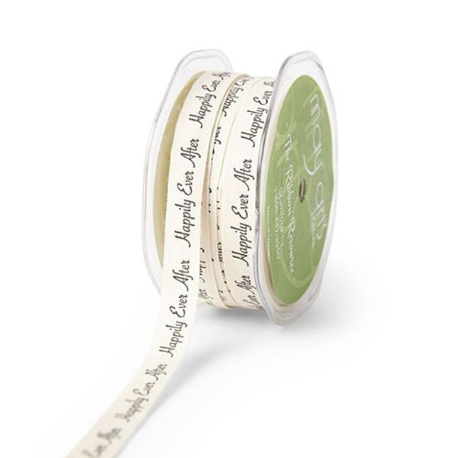 Happily Ever After Ivory Canvas Wedding Engagement Ribbon (30 yards)