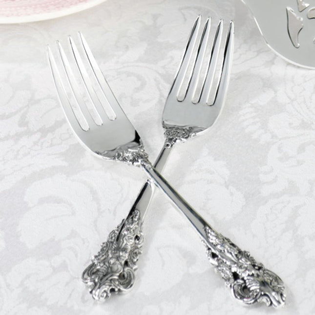 Personalized Bride and Groom Silver Fork Wedding Cake Set