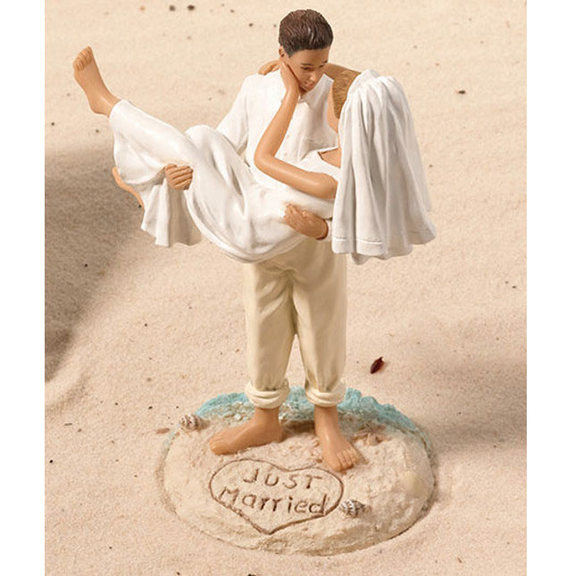 Just Married Beach Sand Wedding Cake Top Couple Figurine