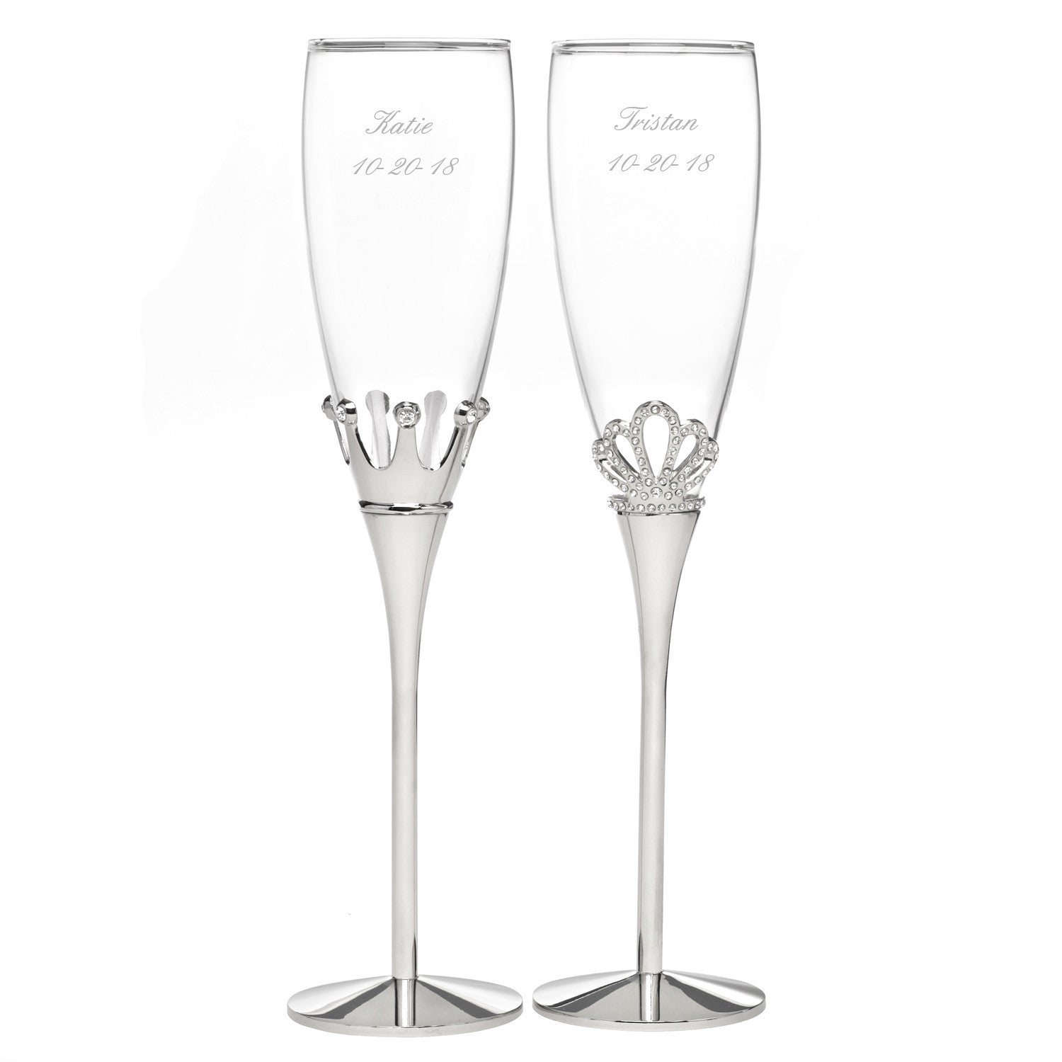King and Queen Rhinestone Champagne Flute Set Butter Be Mine