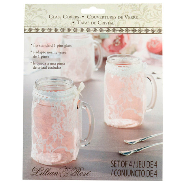 Lace Glass Cover Wedding Party Table Decor (Set of 4)
