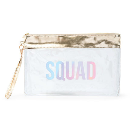 Clear Plastic Squad Makeup Bag with Gold Trim