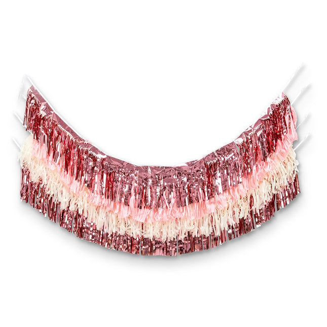 Layered Fringe Garland Decoration - Pink, White & Ivory - Set of 4