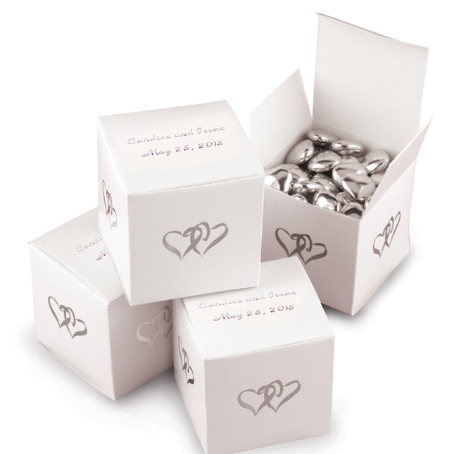 Personalized Linked Hearts White Favor Box