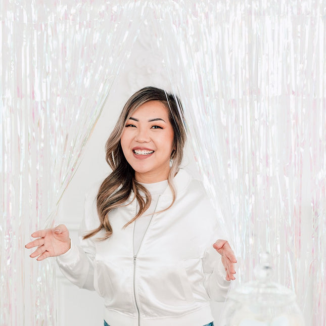 Clear Metallic Foil Fringe Curtain Photo Backdrop - Iridescent