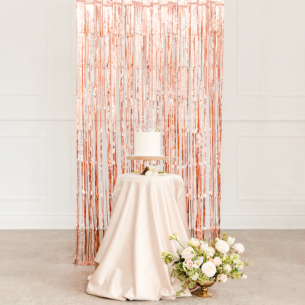 GOER Rose Gold Metallic Foil Fringe Curtain Backdrop