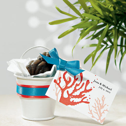 Mini Metal Wedding Favor Pail filled with chocolate.