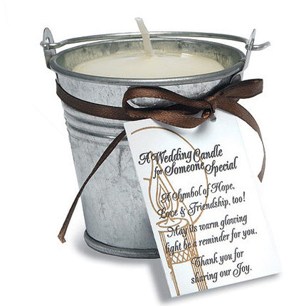 Mini Metal Wedding Favor Pail used as a candle.