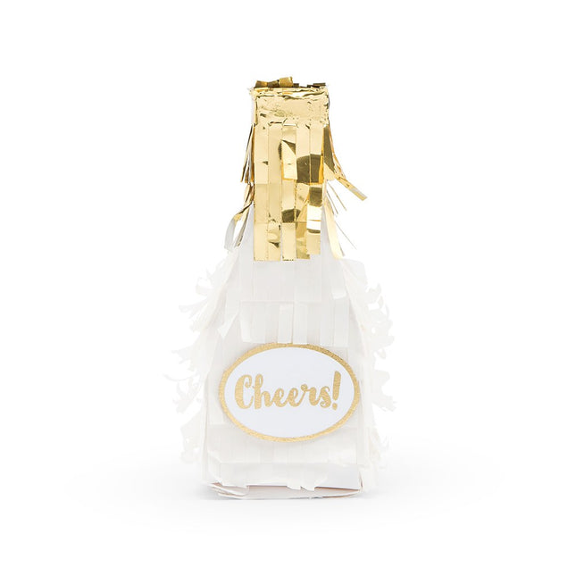 Gold and White Champagne Bottle Mini Piñata Favor Box for Weddings and Parties
