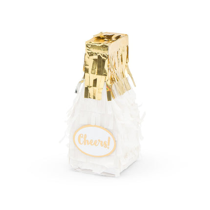 Gold and White Champagne Bottle Mini Piñata Favor Box for Weddings and Parties