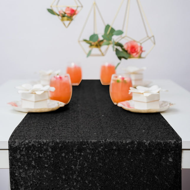 Black Sparkle Sequin Table Runner for Weddings and Parties