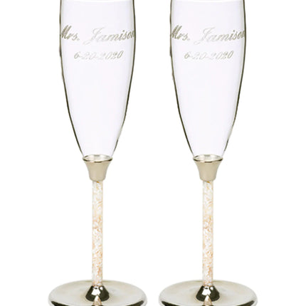 Personalized Mother of Pearl Wedding Flute Toasting Set