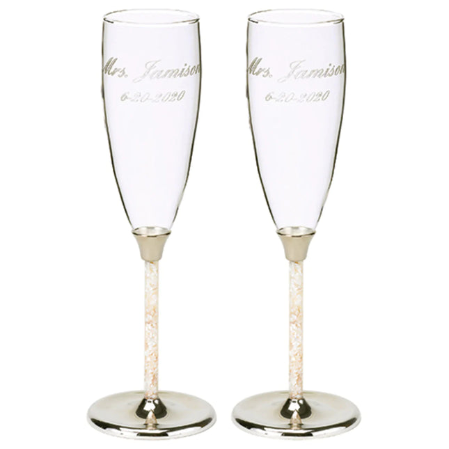 Personalized Mother of Pearl Wedding Flute Toasting Set