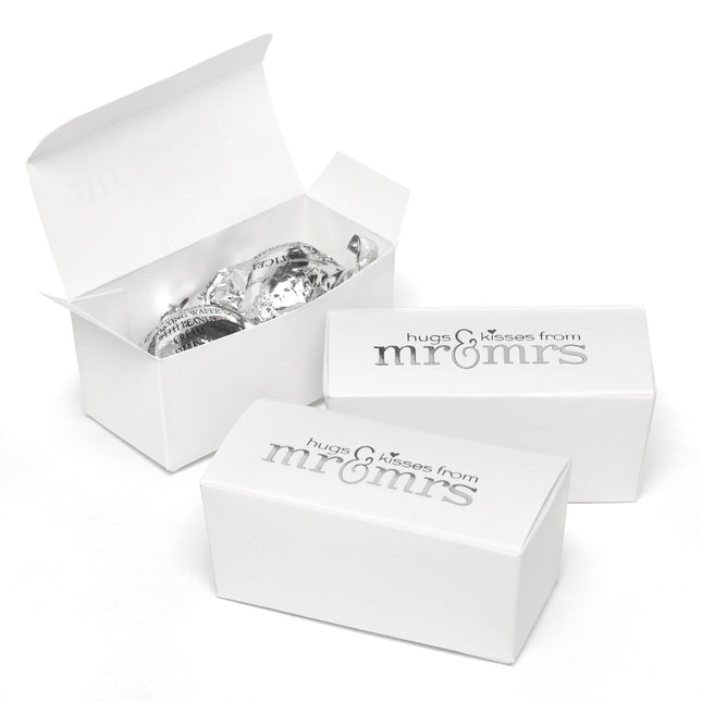 Mr and Mrs White and Silver Foil Wedding Party Favor Boxes