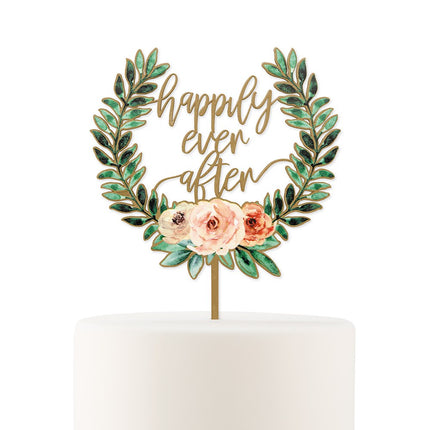 Floral Happily Ever After Wood Cake Topper Decoration