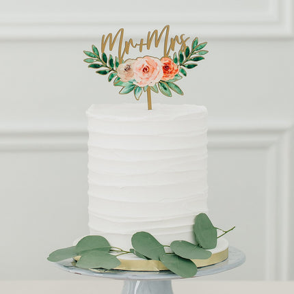 Mr + Mrs Love Wood Cake Topper Decoration