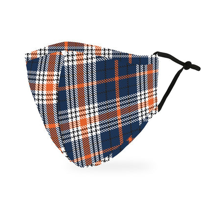 Navy and Orange Plaid Adult Protective Cloth Face Mask