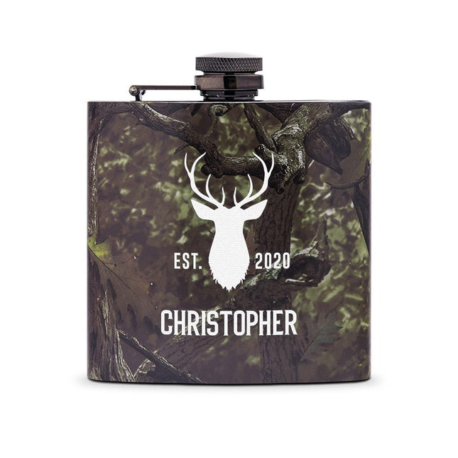 Personalized Camo and Deer Hip Flask