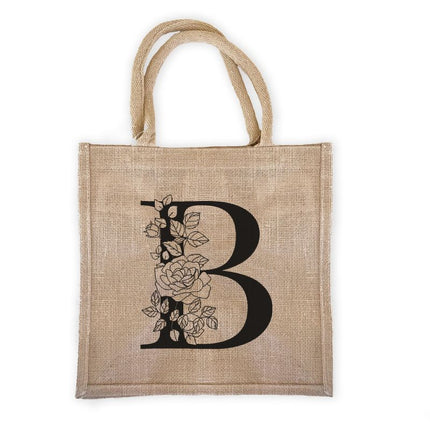 Personalized Floral Monogram Burlap Tote Welcome Gift Bag