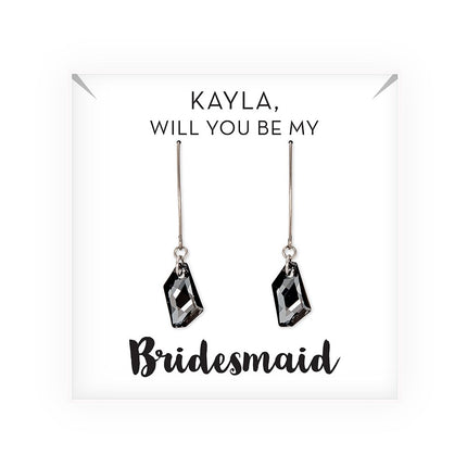 Personalized Swarovski Crystal Wedding Drop Earrings - Be My Bridesmaid? Black