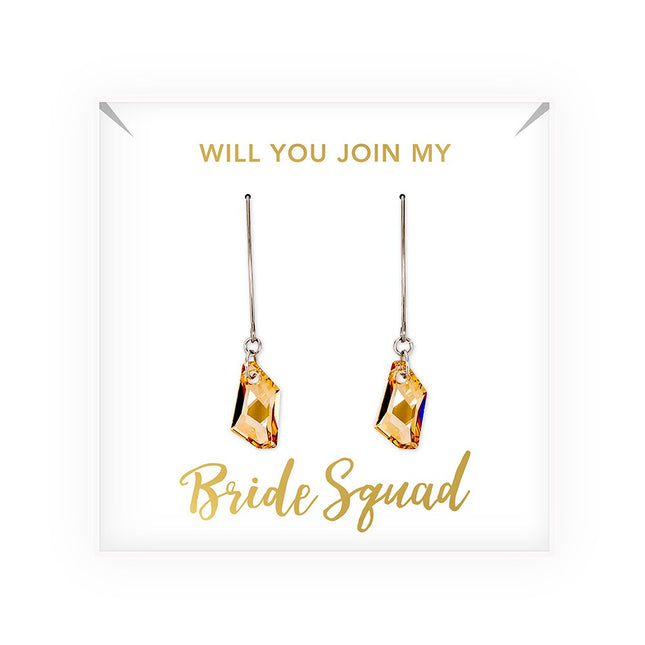 Personalized Swarovski Crystal Wedding Drop Earrings - Bride Squad Gold Color