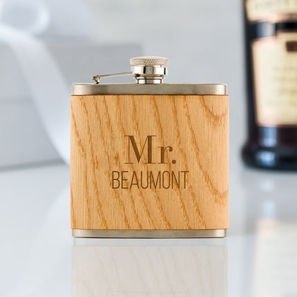 Personalized Wood Wrapped Hip Flask with Gift Box
