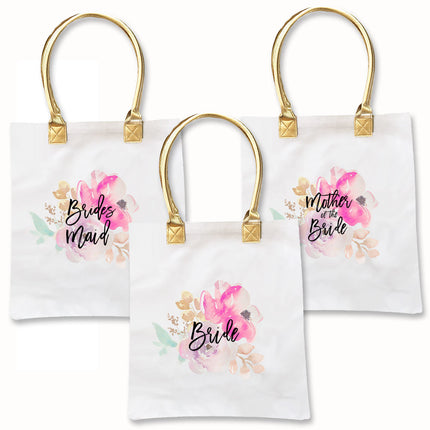 Personalized Bridal Party Gold and Watercolor Tote Bags