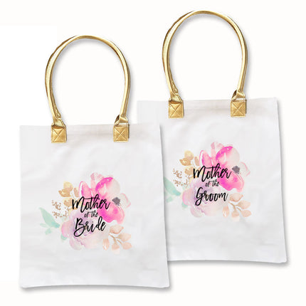 Personalized Bridal Party Gold and Watercolor Tote Bags