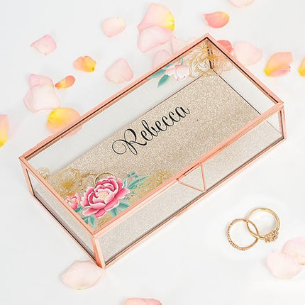 Rose Gold Personalized Glass Jewelry Box