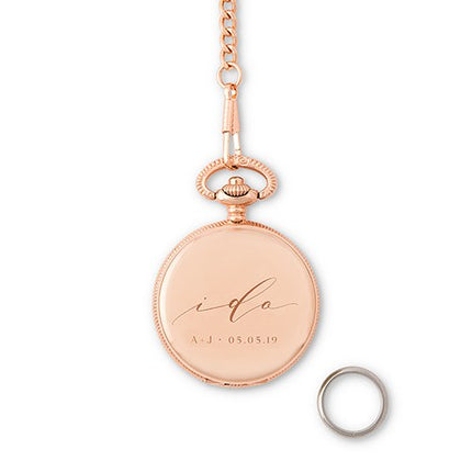 Rose Gold Personalized Pocket Groom's Wedding Ring Holder with Chain