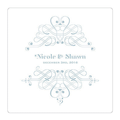 Powder Blue Fanciful Monogram Personalized Clear Acrylic Block Cake Topper