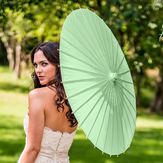 Daiquiri Green Lime Paper Wedding Parasol with Bamboo Handle