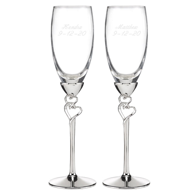 Personalized Rhinestone Hearts Bride and Groom Wedding Glass Set